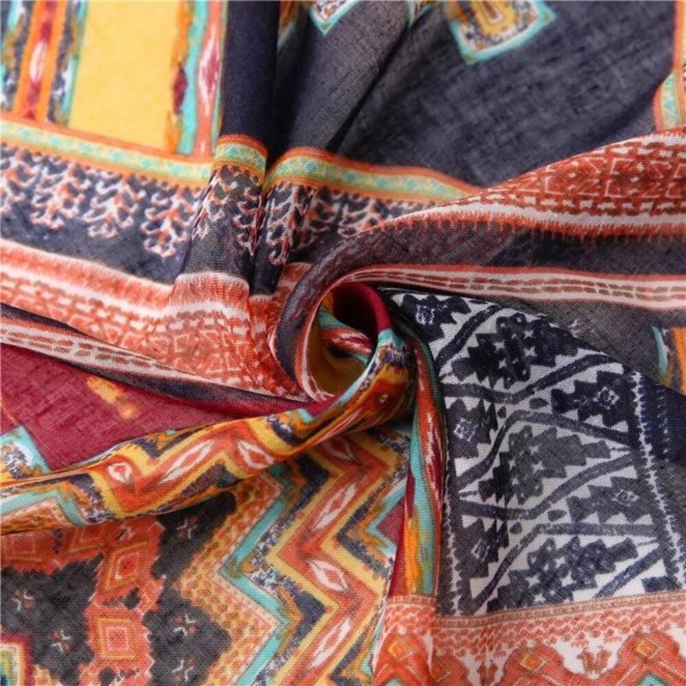 2/$30 NEW Boho Tassel Scarf Fall Red Orange Printed - Picture 10 of 11
